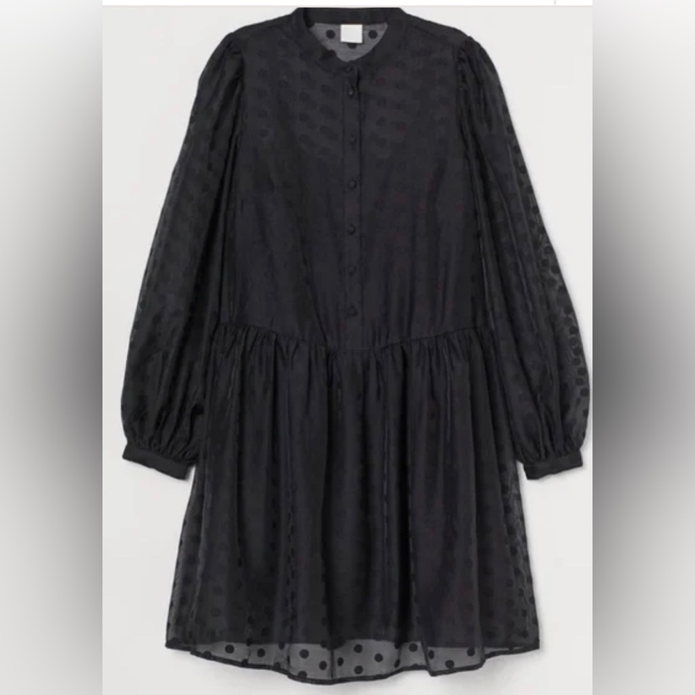 ⚡️✨💥Polka Dotted Semi-Sheer Puff Sleeved Black H&M DRESS - NWOT Long Sleeves - Picture 6 of 8